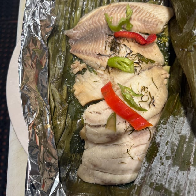 Steamed Filet of Tilapia in Banana Leaf.