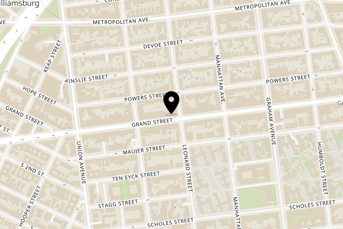 Map showing the location of Lily Thai on 615 Grand Street in Brooklyn